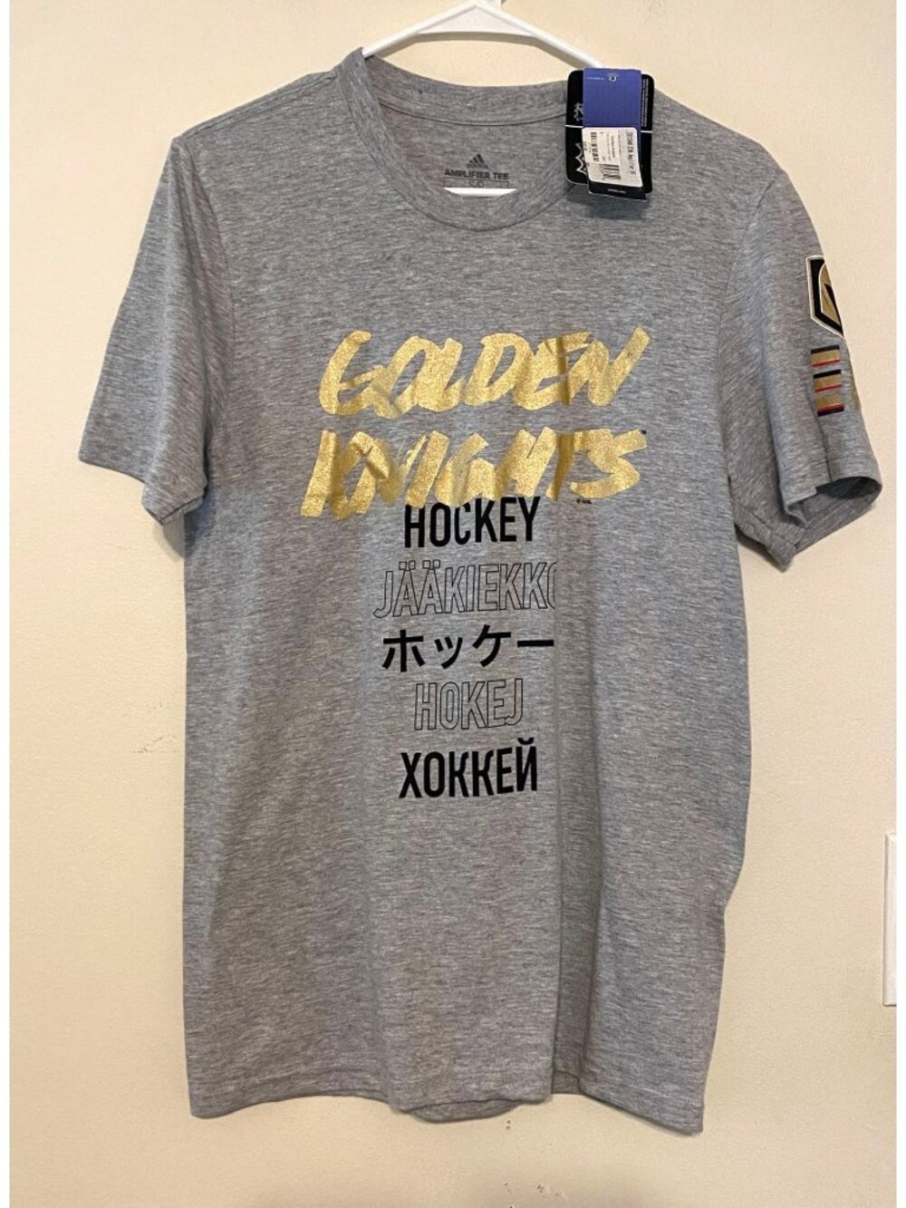 NWT Adidas Vegas Golden Knights Multiple Language Amplifier Tee Mens Size Small
